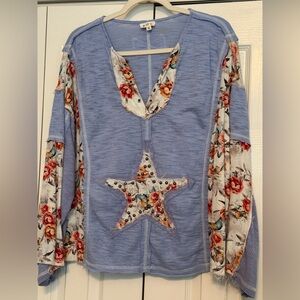 POL Blue Floral Star Top